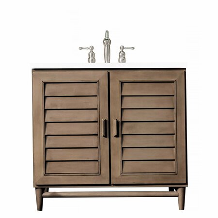 JAMES MARTIN VANITIES Portland 36in Single Vanity Whitewashed Walnut w/ 3 CM White Zeus Quartz Top 620-V36-WW-3WZ